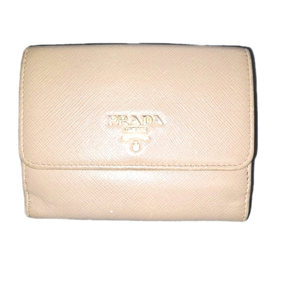 EUC - Prada Cream Leather Women's Wallet With Pink Interior - Picture 1 of 7